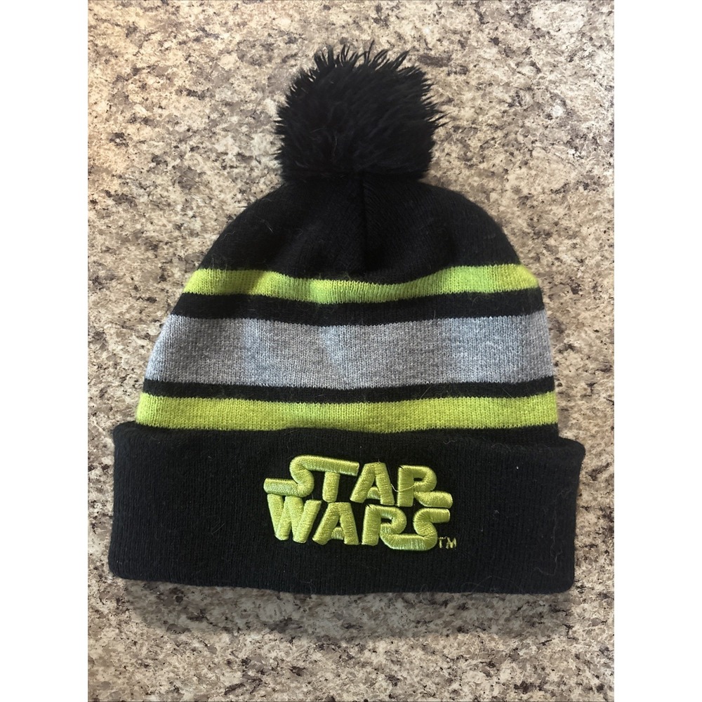 Star Wars Black Grey Neon Green - Winter Hat Beanie Toque  Skull Cap EUC